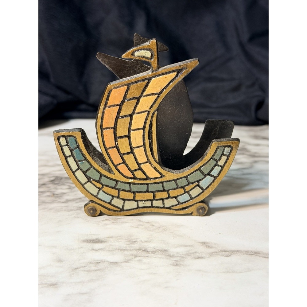 VTG Iron Mosaic Sailboat Letter/Envelope Holder 3.25 x 3.25 (2924)